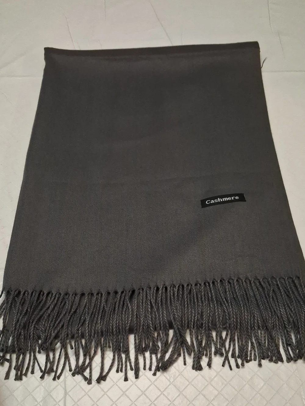 Cashmere Gray With Fringe Scarf